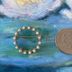 Antique faux pearl circle pin